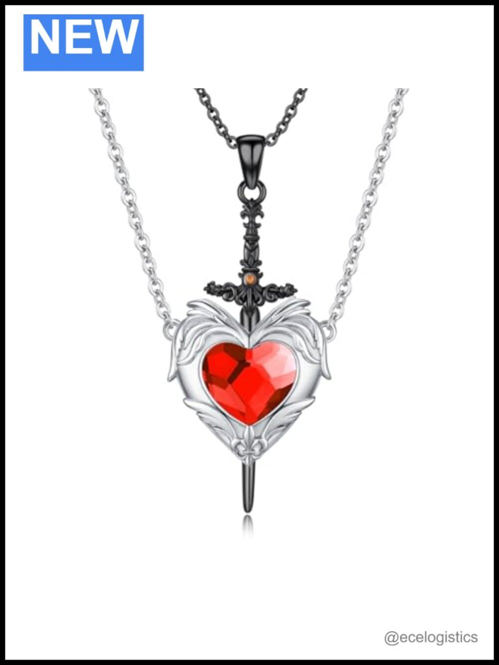 Couple Necklace Set Copper Matching Heart Sword Pendant Interlocking Love Gift